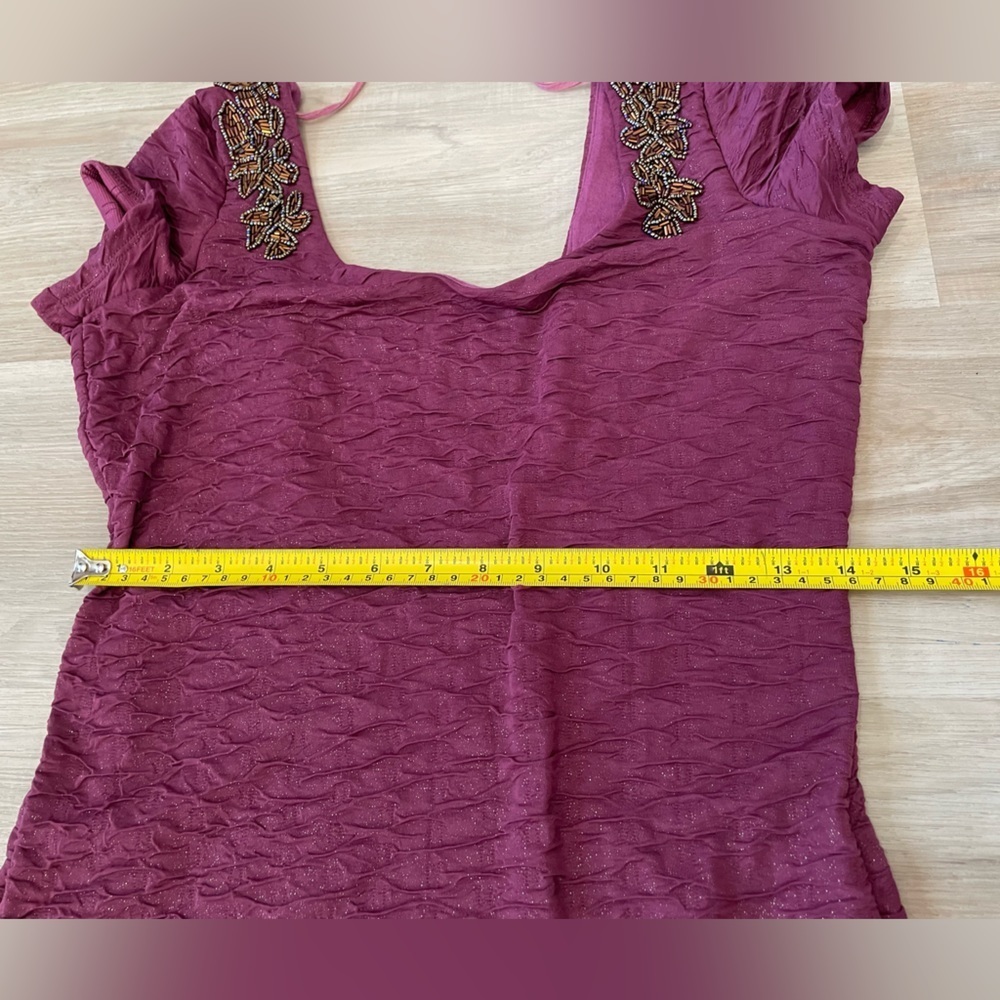 FREE PEOPLE Maroon Low Back Tight Dress with Beaded Embellishments. - Picture 12 of 13